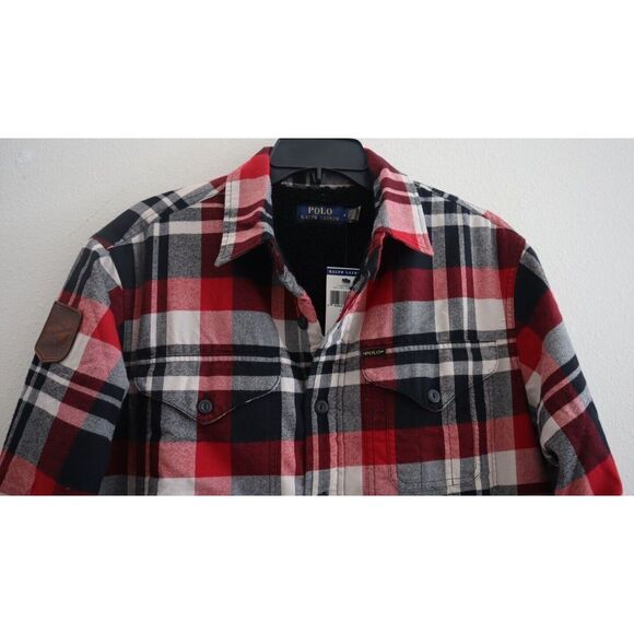 Polo Ralph Lauren Mens Sz M Multi Plaid Sherpa Fleece Lined Flannel Shacket $228 - Picture 3 of 14